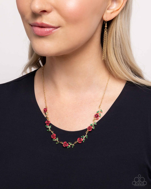 Tale As Old As PRIME - Pink Painted Roses/Dainty Gold Chain Paparazzi Necklace & matching earrings
