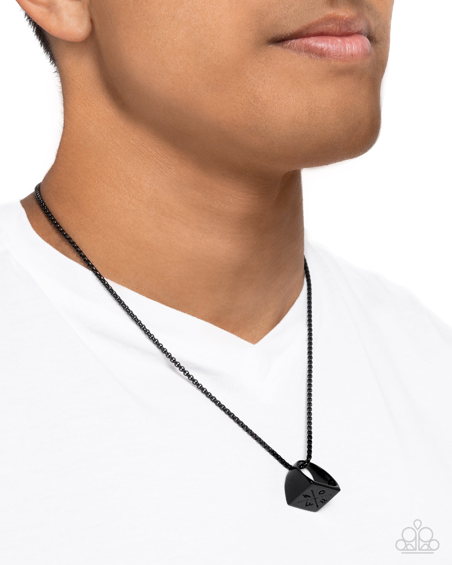 City Chase - Black Painted Box Chain/Black Painted Ring Pendant Paparazzi Necklace
