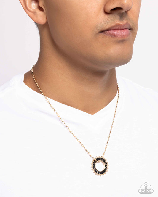 Second Gear - Gold Gear-Like Pendant Paparazzi Men's Necklace