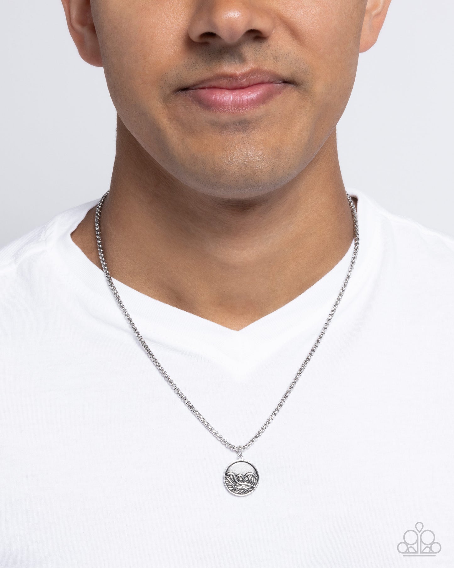 Wave Warrior - Silver Crashing Waves Pendant Paparazzi Men's Necklace