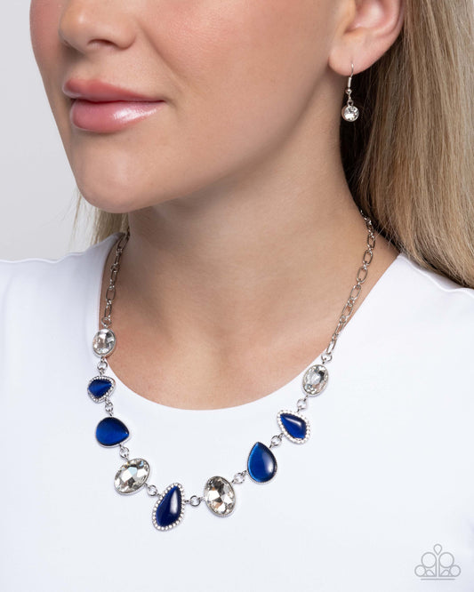 Royal Ready - Blue Cat's Eye Stones/Oval White Gems Paparazzi Necklace & matching earrings