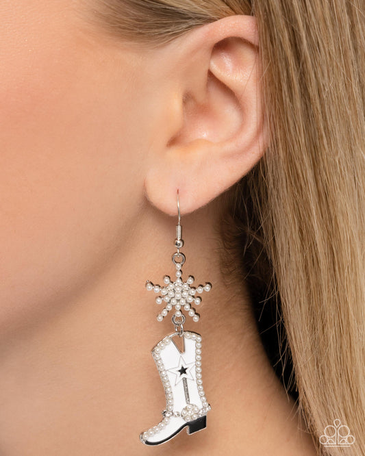 Compelling Cowboy - White Cowboy Boot & White Pearl Star Paparazzi Earrings