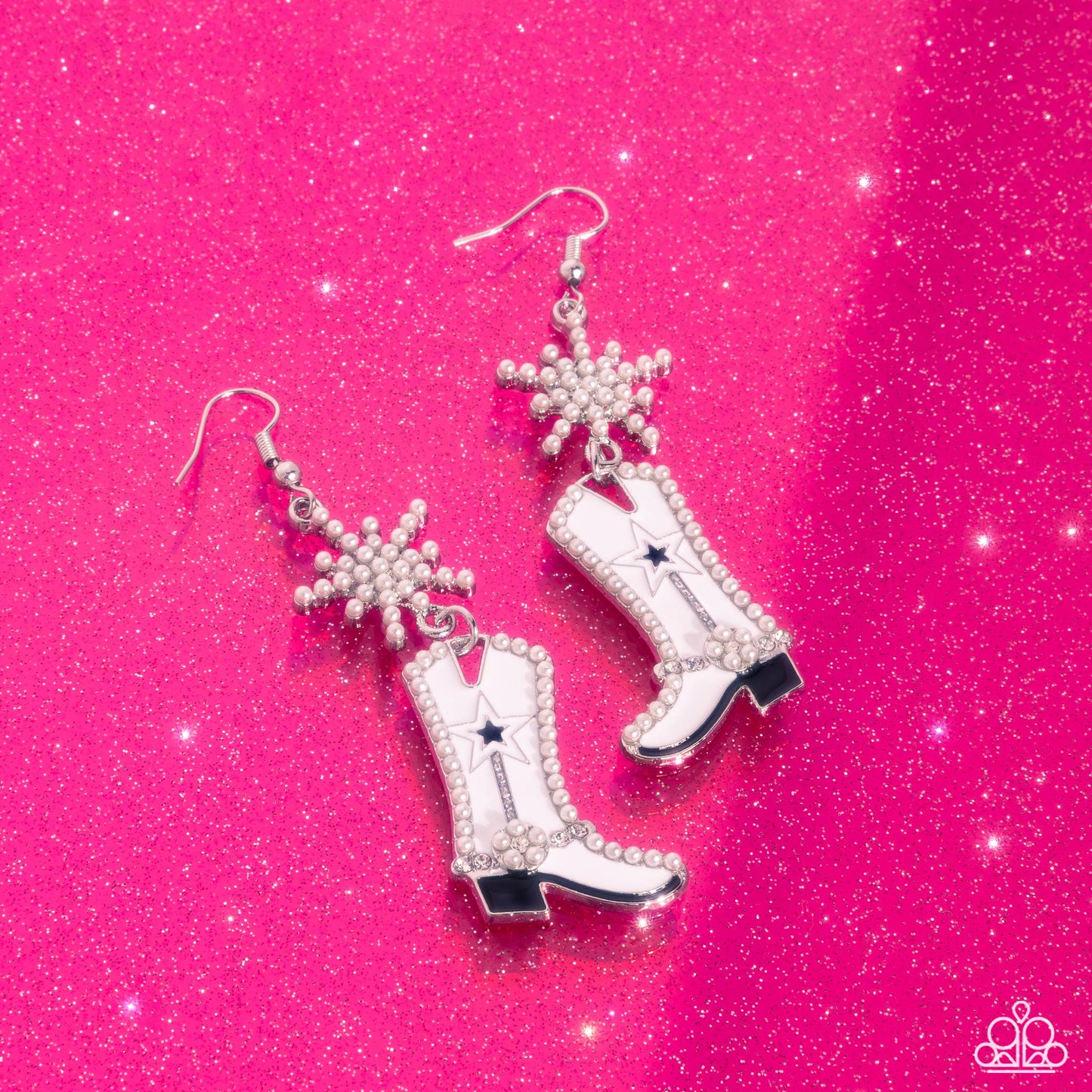 Compelling Cowboy - White Cowboy Boot & White Pearl Star Paparazzi Earrings