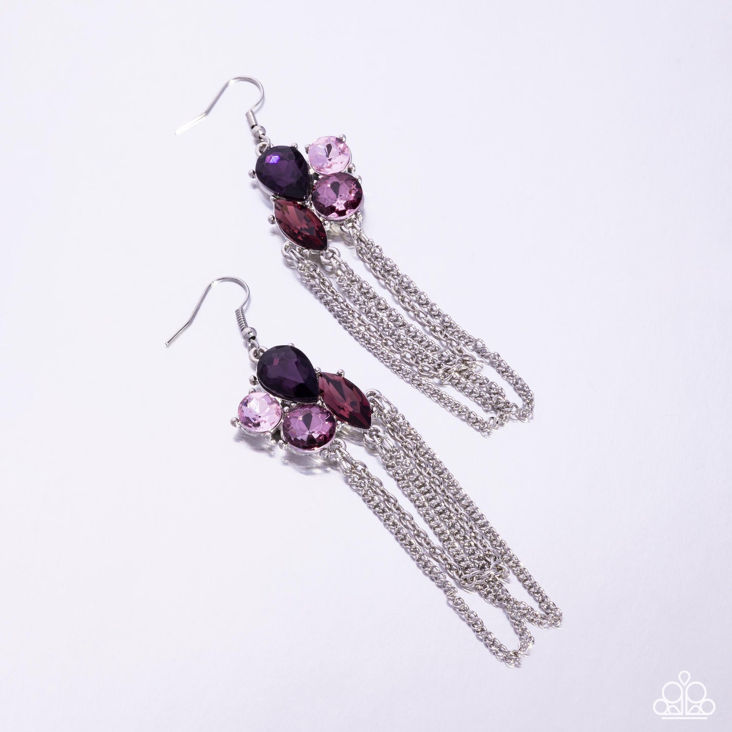 Decadent Distance - Purple Gems & Silver Looped Chains Paparazzi Earrings