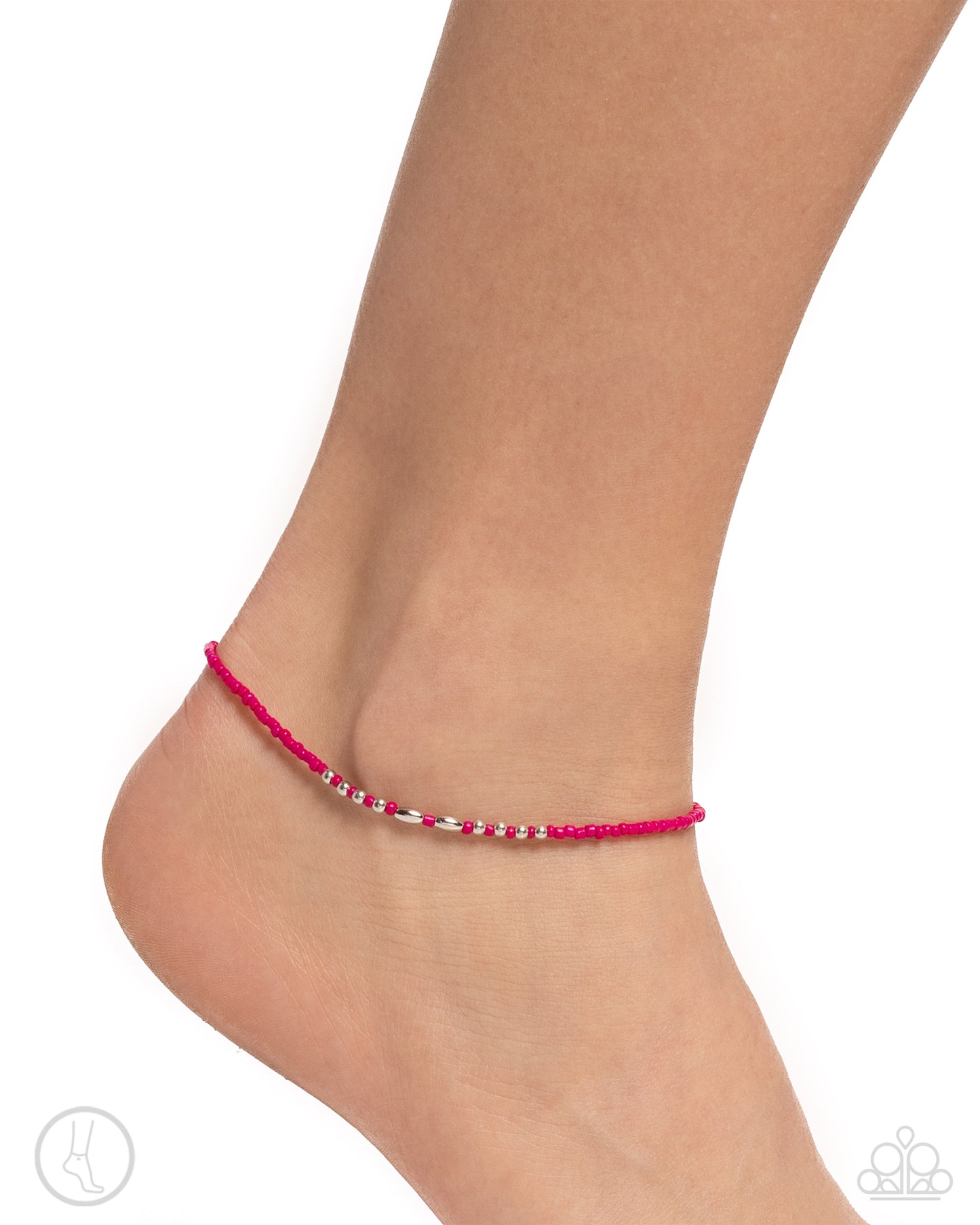 Basic Brightness - Pink Seed Beads & Silver Beaded Paparazzi Anklet