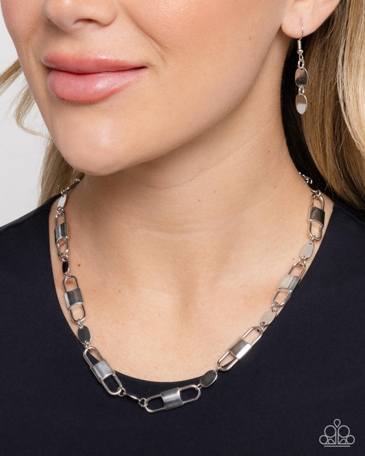 Seamless Sunset - Silver Padlock Link Abstract Chain Paparazzi Necklace & matching earrings