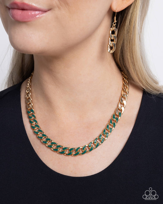 Painted Problem - Green Finish/Gold Curb Chain Paparazzi Necklace & matching earrings