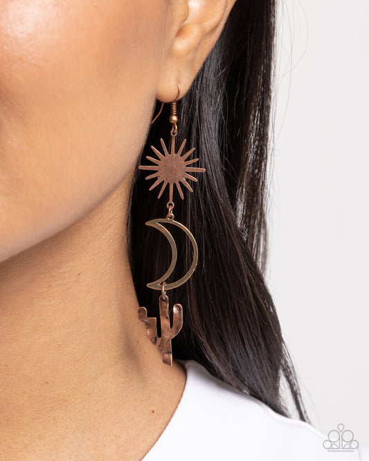 Wishfully Western - Copper Star, Crescent Moon, & Cactus Charms Paparazzi Earrings