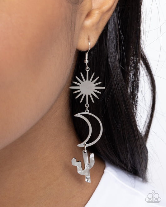 Wishfully Western - Silver Star, Crescent Moon, & Cactus Charms Paparazzi Earrings