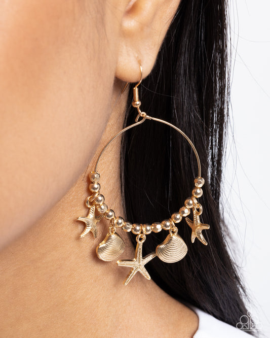 Coastal Conversation - Gold Costal Charms/Gold Wire Hoop Paparazzi Earrings