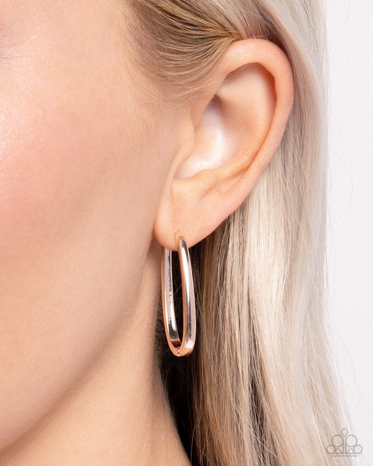Now or LEISURE - Rose Gold Oval Hinge Hoop Paparazzi Earrings