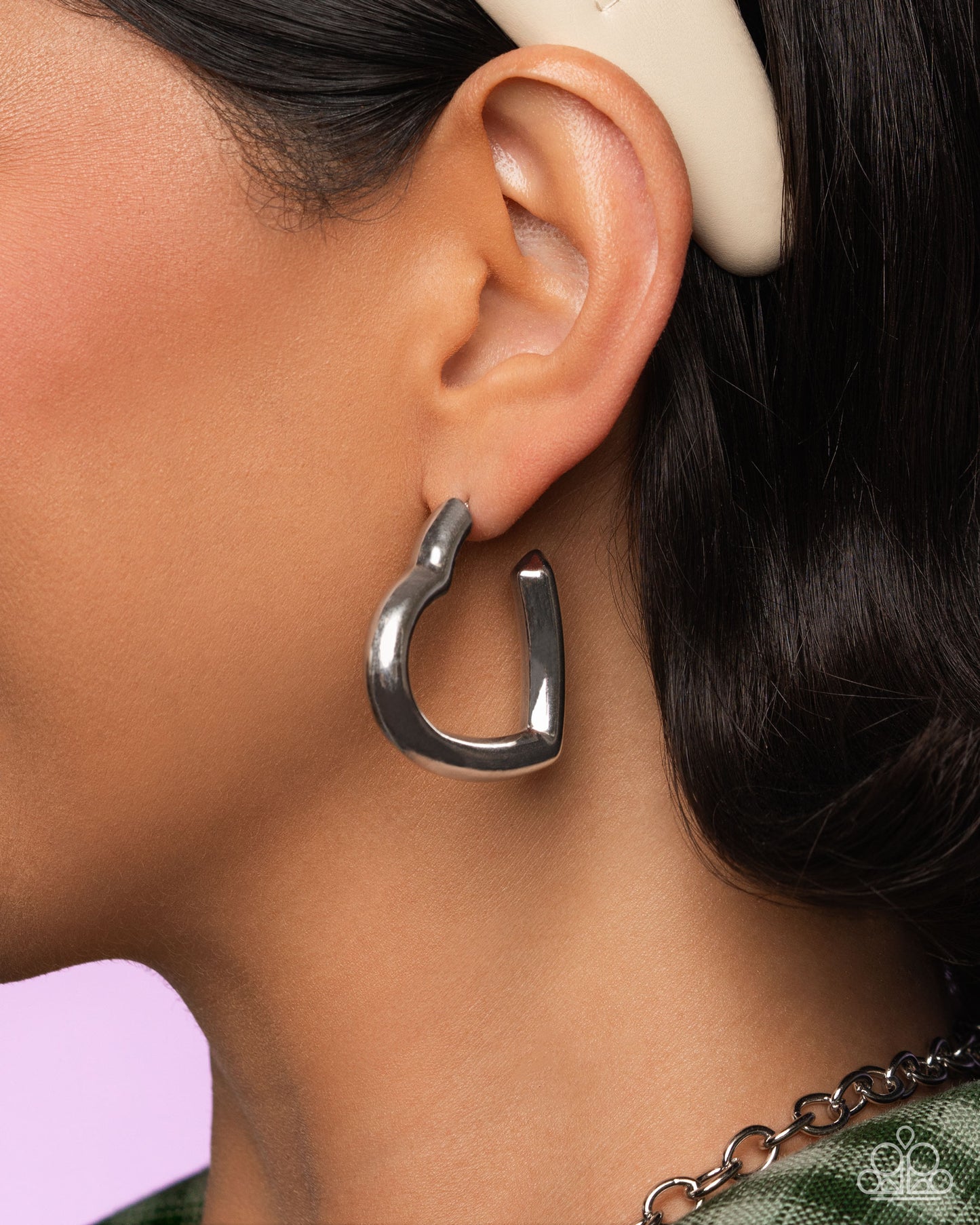 Local Attraction - Silver Heart Shaped Hoop Paparazzi Earrings