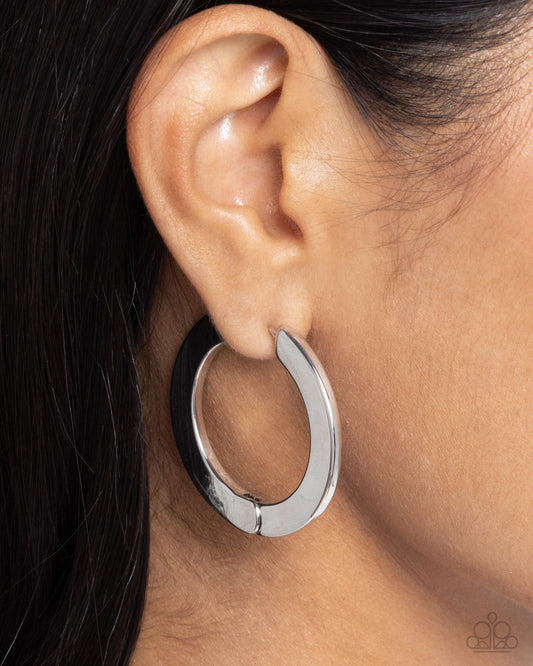 Circling Chariot - Silver Classic Hinge Hoop Paparazzi Earrings