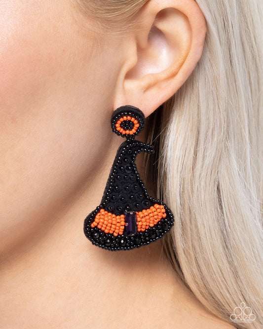 Witch Hunt - Black Sequins/ Black & Orange Seed Bead Witch Hat Paparazzi Earrings