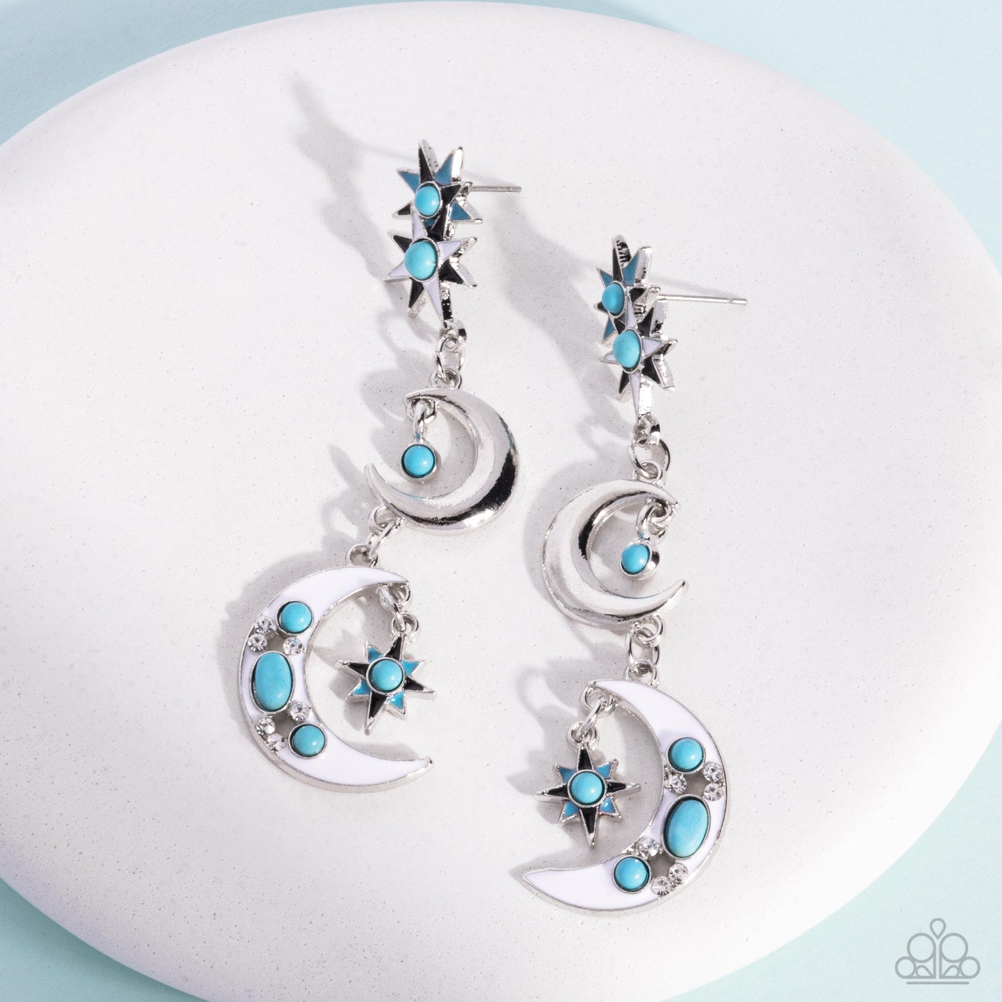 Stellar Serendipity - Blue Stones & Silver Celestial Charms Paparazzi Earrings