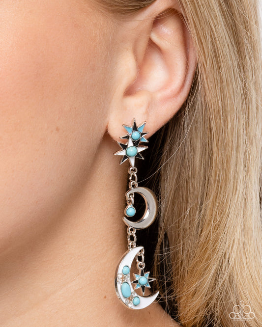 Stellar Serendipity - Blue Stones & Silver Celestial Charms Paparazzi Earrings