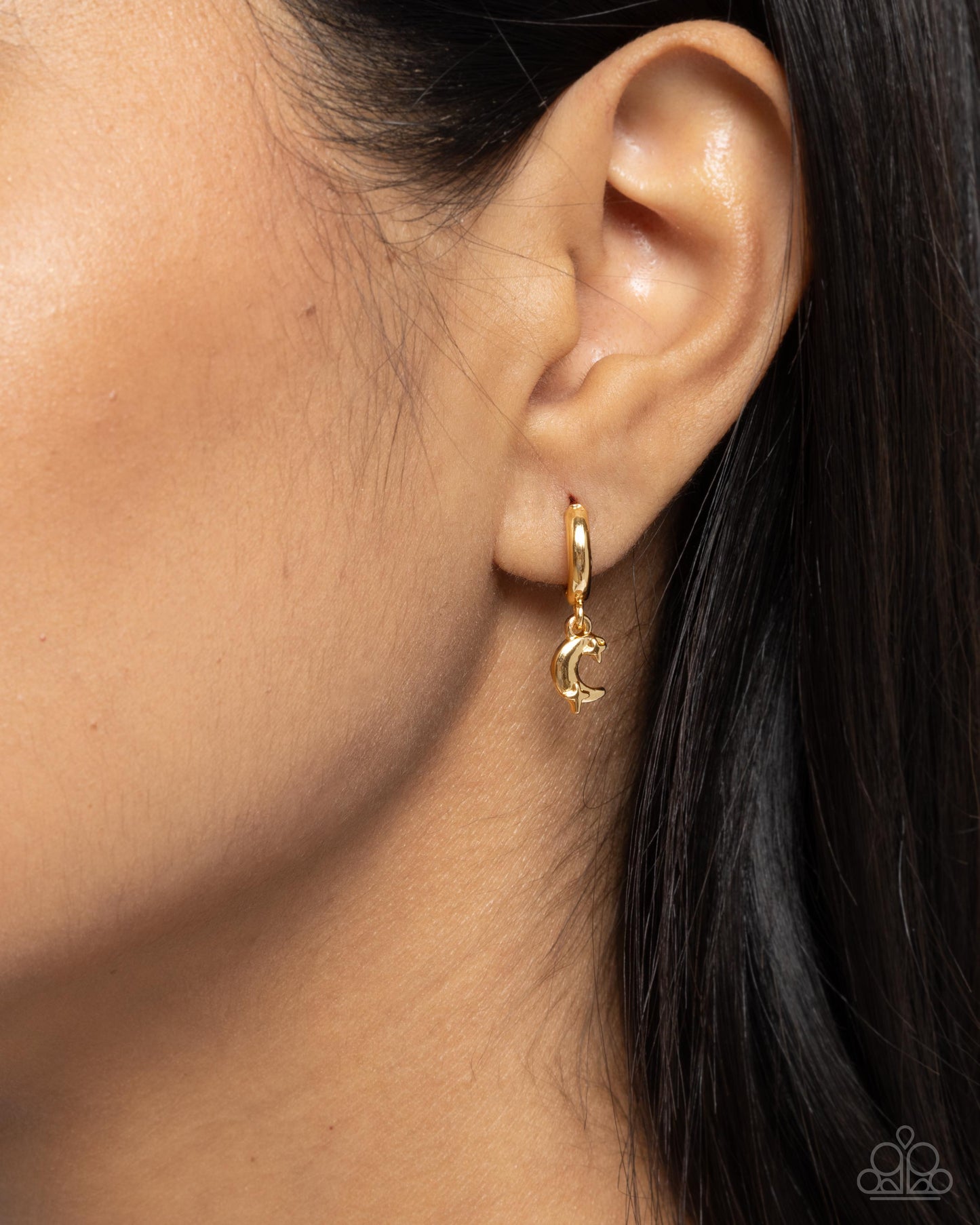 Lunar Language - Gold Dainty Crescent Moon/Gold Dainty Hoop Paparazzi Earrings