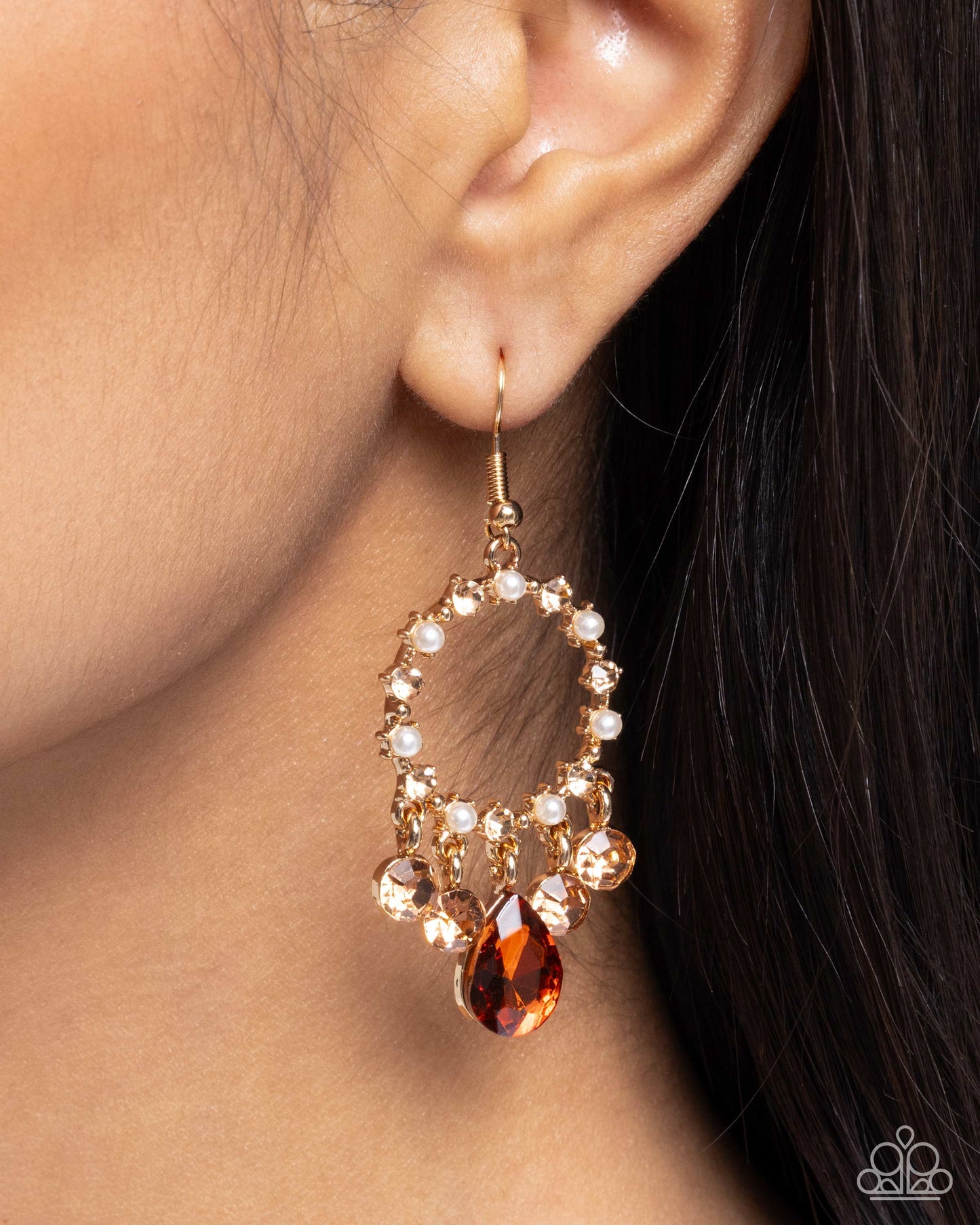 Regency Radiance - Brown/Peach Rhinestone Embellished Gold Paparazzi Earrings