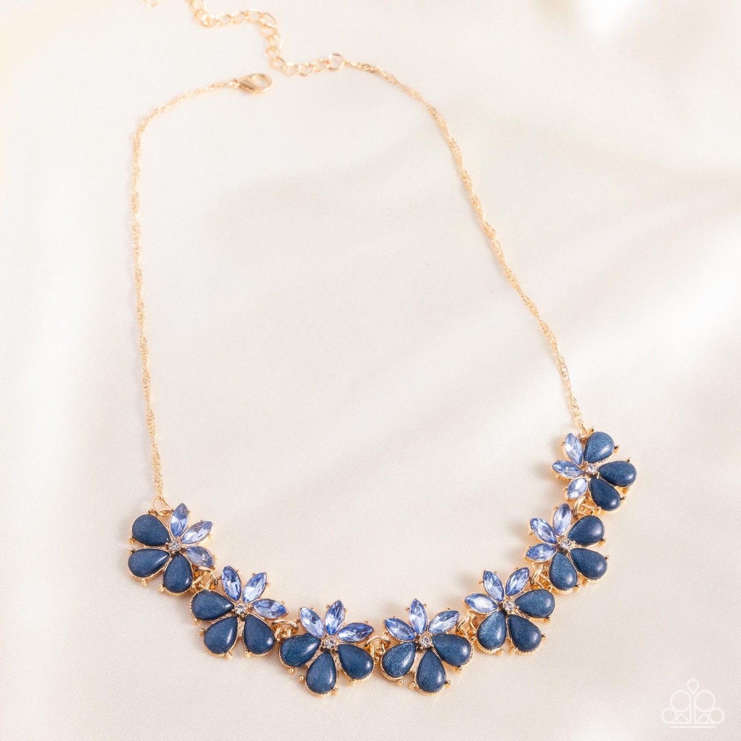 Consistent Chic - Blue Rhinestone/Blue Teardrops/White Rhinestone Flowers Paparazzi Necklace & matching earrings