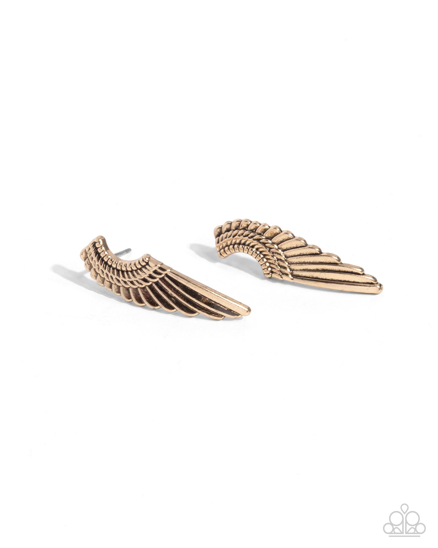 Angelic Altitude - Gold Textured Curved Angel Wings Paparazzi Post Earrings