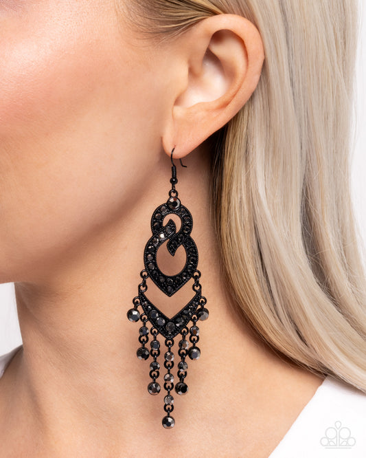 Pristine Precipitation - Black Filigree Frames/Hematite Rhinestones Paparazzi Earrings