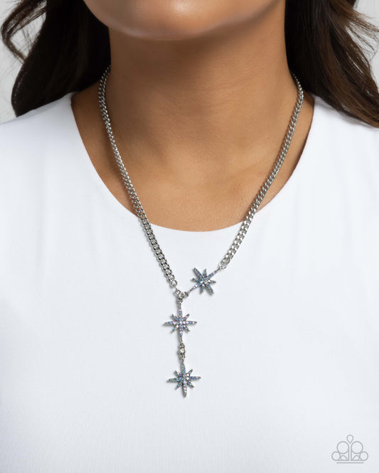 Stellar Story - Blue Iridescent Rhinestone Embellished Stars Paparazzi Necklace & matching earrings