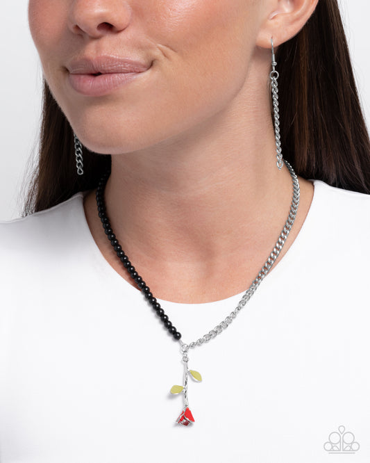 Belles Radiance - Black Pearls/Red Rose Pendant Paparazzi Necklace & matching earrings