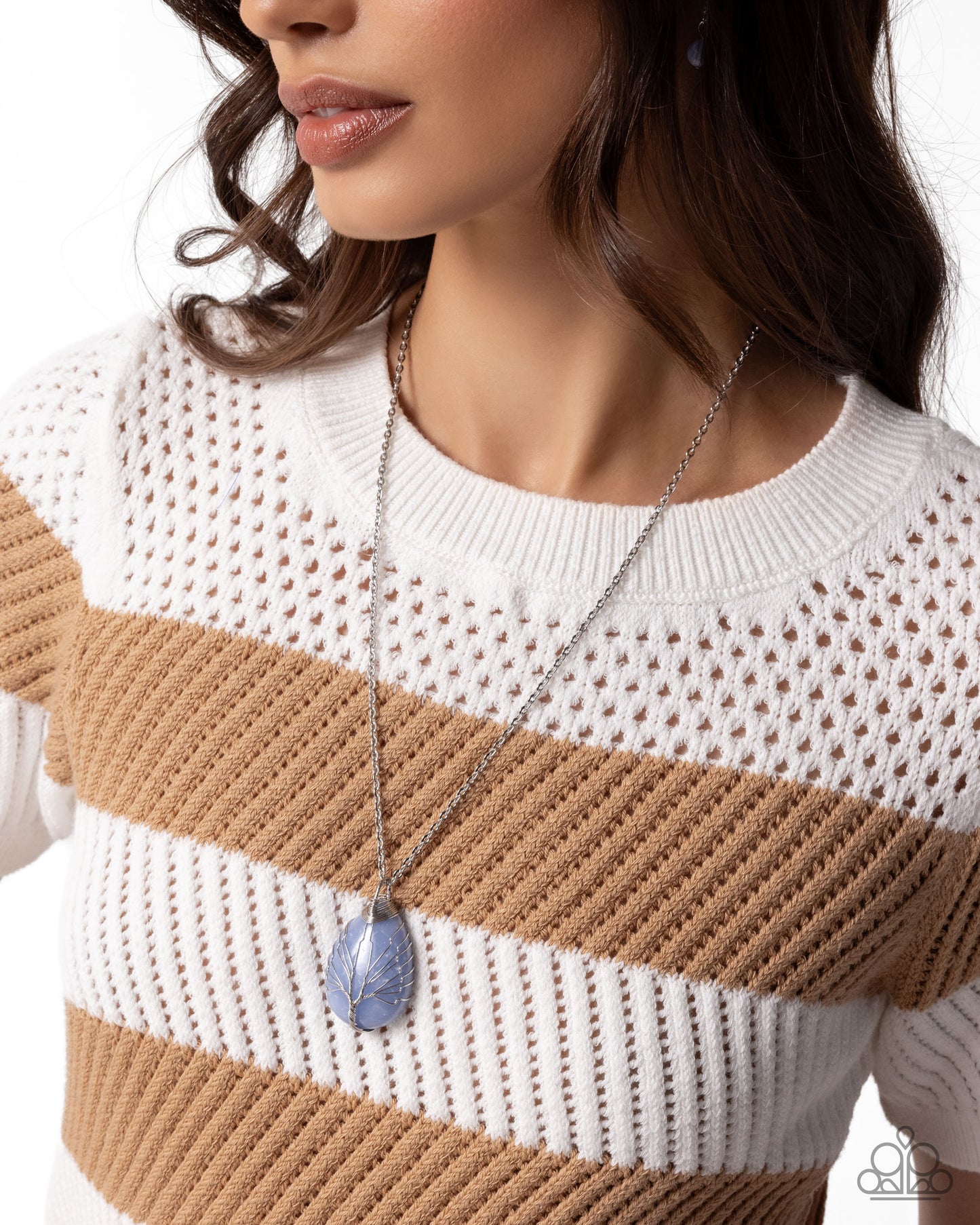 Stony Status - Blue Teardrop Stone/Silver Tree-Like Embellished Pendant Paparazzi Necklace & matching earrings