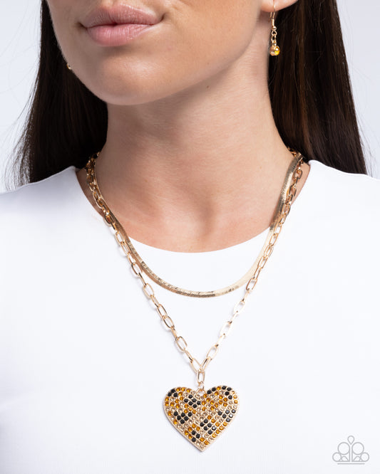 Cheetah Class - Brown/Black Rhinestone Cheetah Print Heart Pendant Paparazzi Necklace & matching earrings