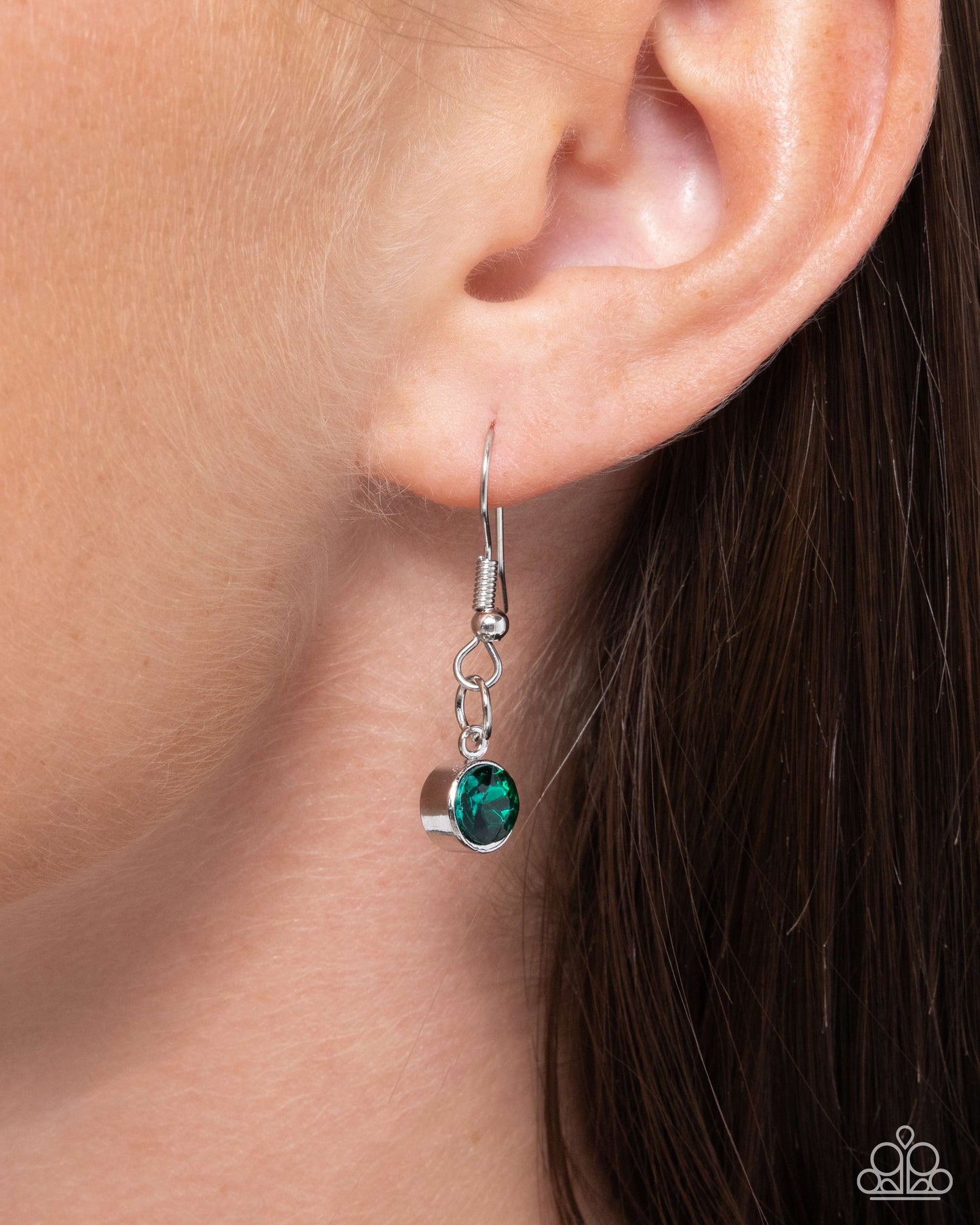 Confident Cascade - Green Oversized Gems/Curved Silver Bars Paparazzi Necklace & matching earrings