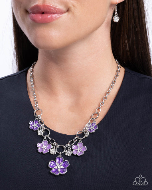 Secretive Sprig - Purple Crimped Flowers/Dainty Silver Flowers Paparazzi Necklace & matching earrings
