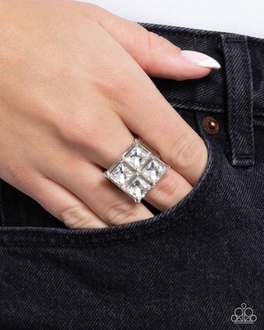 Window Whimsy - White Cubic Zirconia Stacked Paparazzi Ring