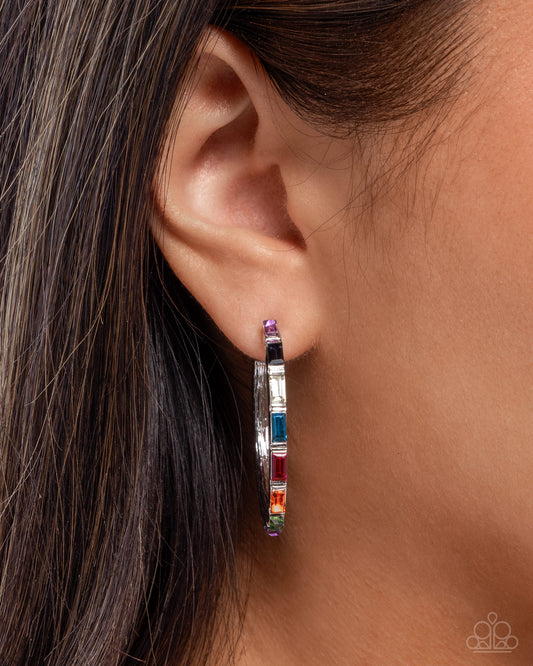 Carnival Chic - Multicolored Gem Embellished Silver Hoop Paparazzi Earrings