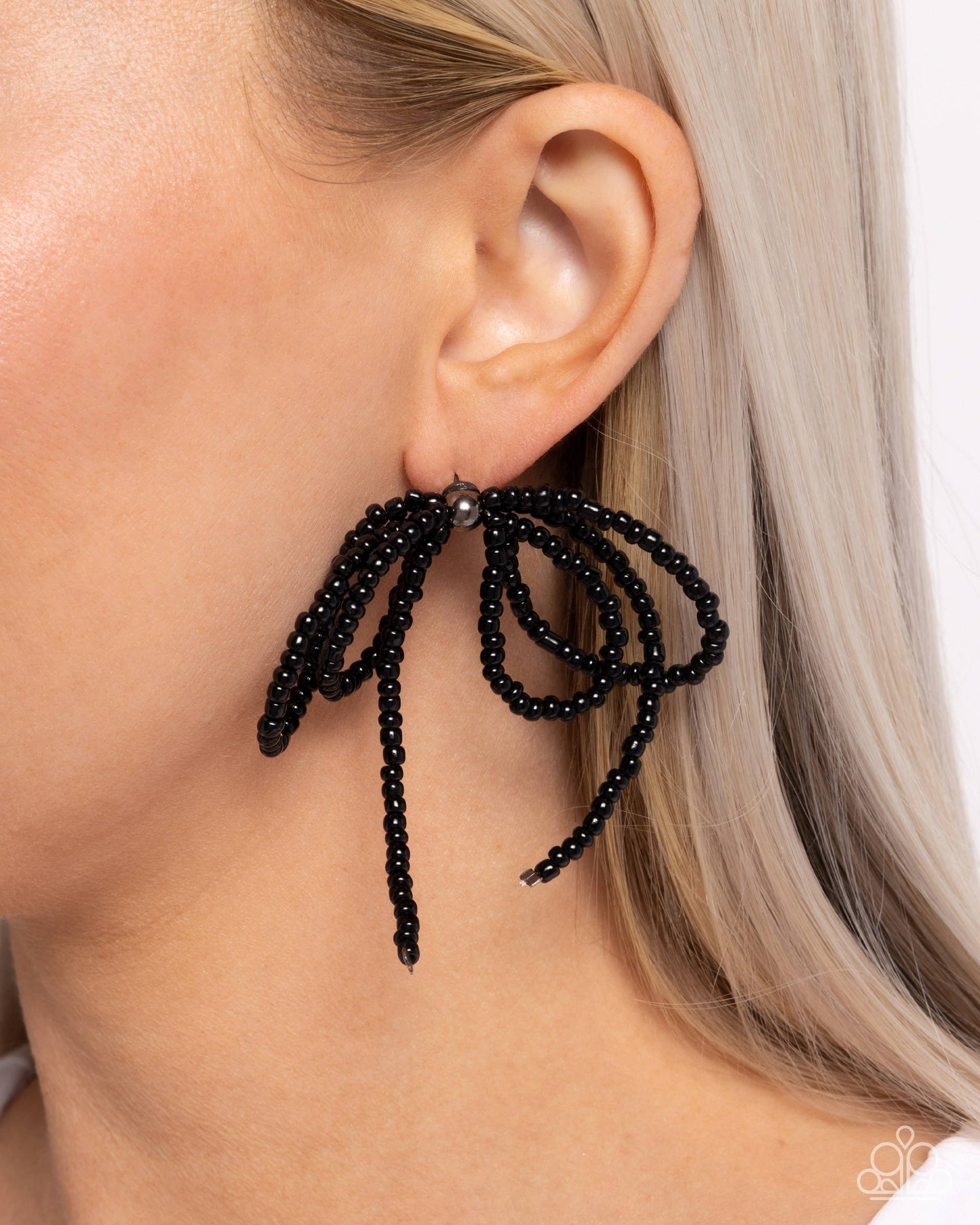 Sophisticated Sprinkle - Black Seed Bead Bow Paparazzi Earrings