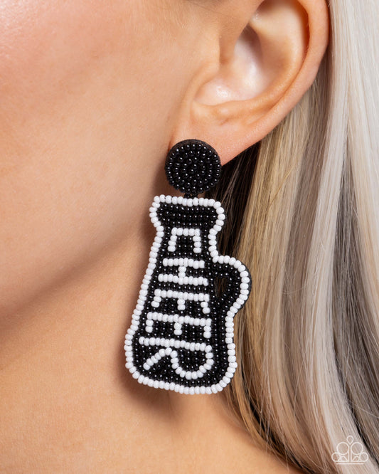 Cheer Captain - Black Seed Bead Megaphone & White Seed Bead "CHEER" Paparazzi Earrings