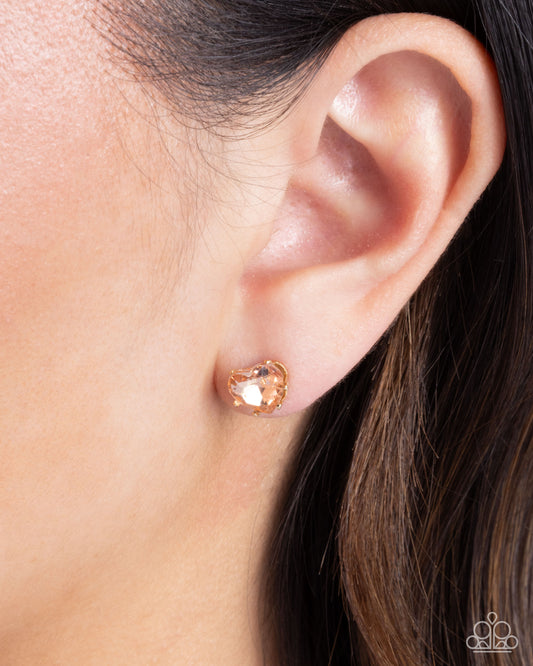 Sweetheart Stunner - Gold Fitting & Oversized Peach Heart Gem Paparazzi Earrings
