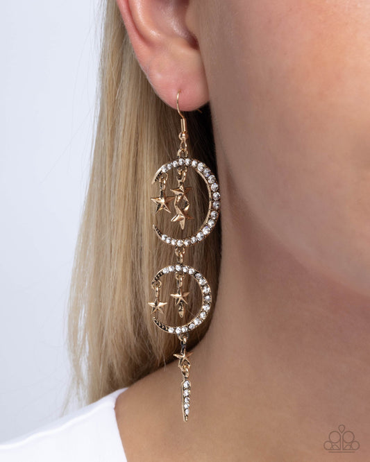 Celestial Cascade - Gold Crescent Moons/Gold Stars Paparazzi Earrings