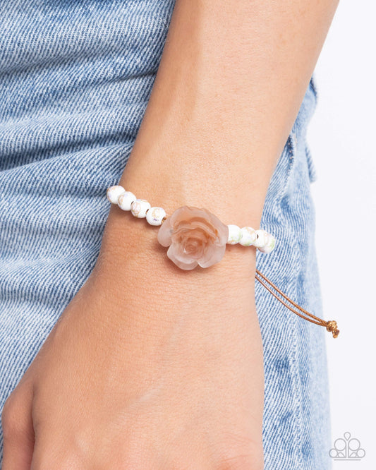 Ceramic Chic - Brown Cord/Floral Painted Ceramic Beads/Brown Rosette Paparazzi Urban Bracelet