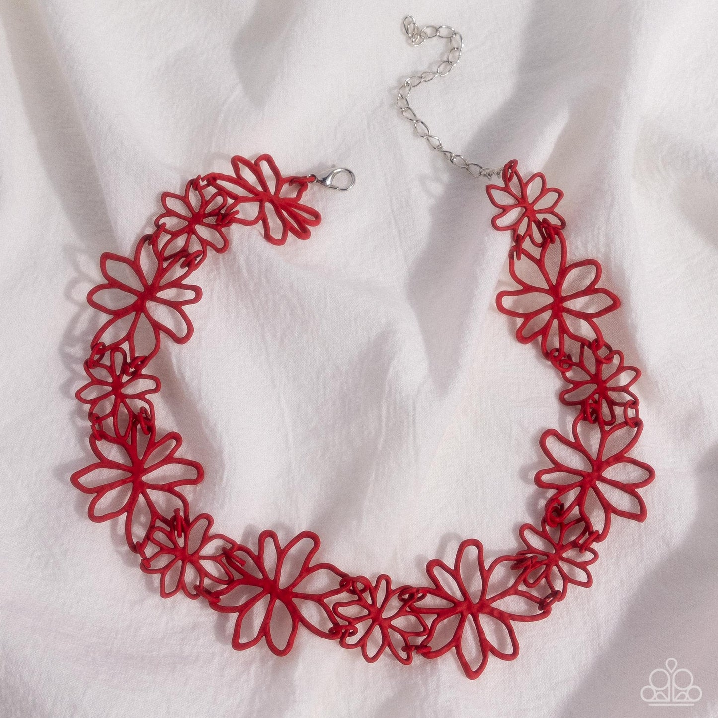 Bouquet Blend - Red Airy Flower Paparazzi Choker Necklace & matching earrings