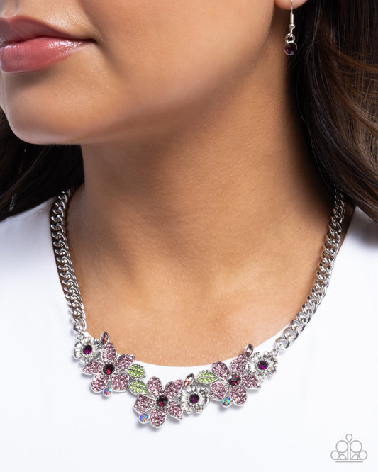 Guiding Garden - Purple Gems/Green Rhinestone Embellished Silver Flower Pendant Paparazzi Necklace & matching earrings