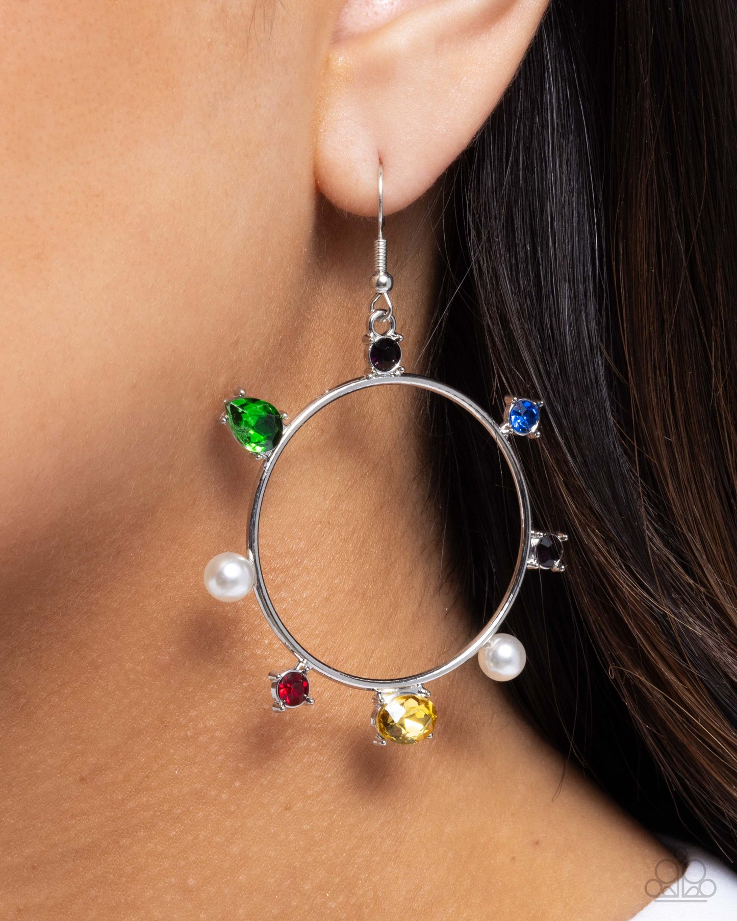 Tailored Treasure - Multicolored Rhinestones/White Pearls Paparazzi Earrings