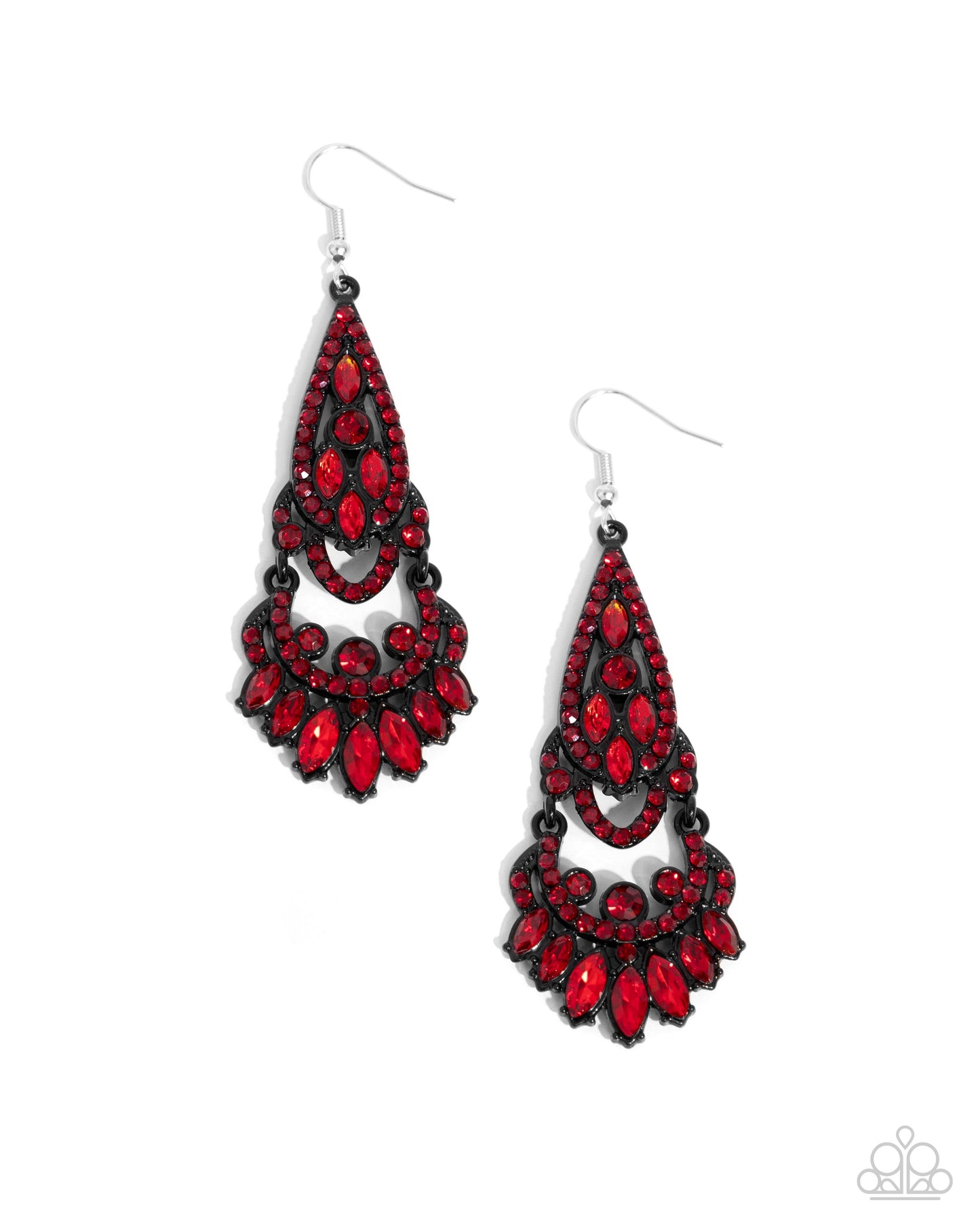 Opera Stage - Red Gems & Rhinestones/Black Decorative Frame Paparazzi Earrings