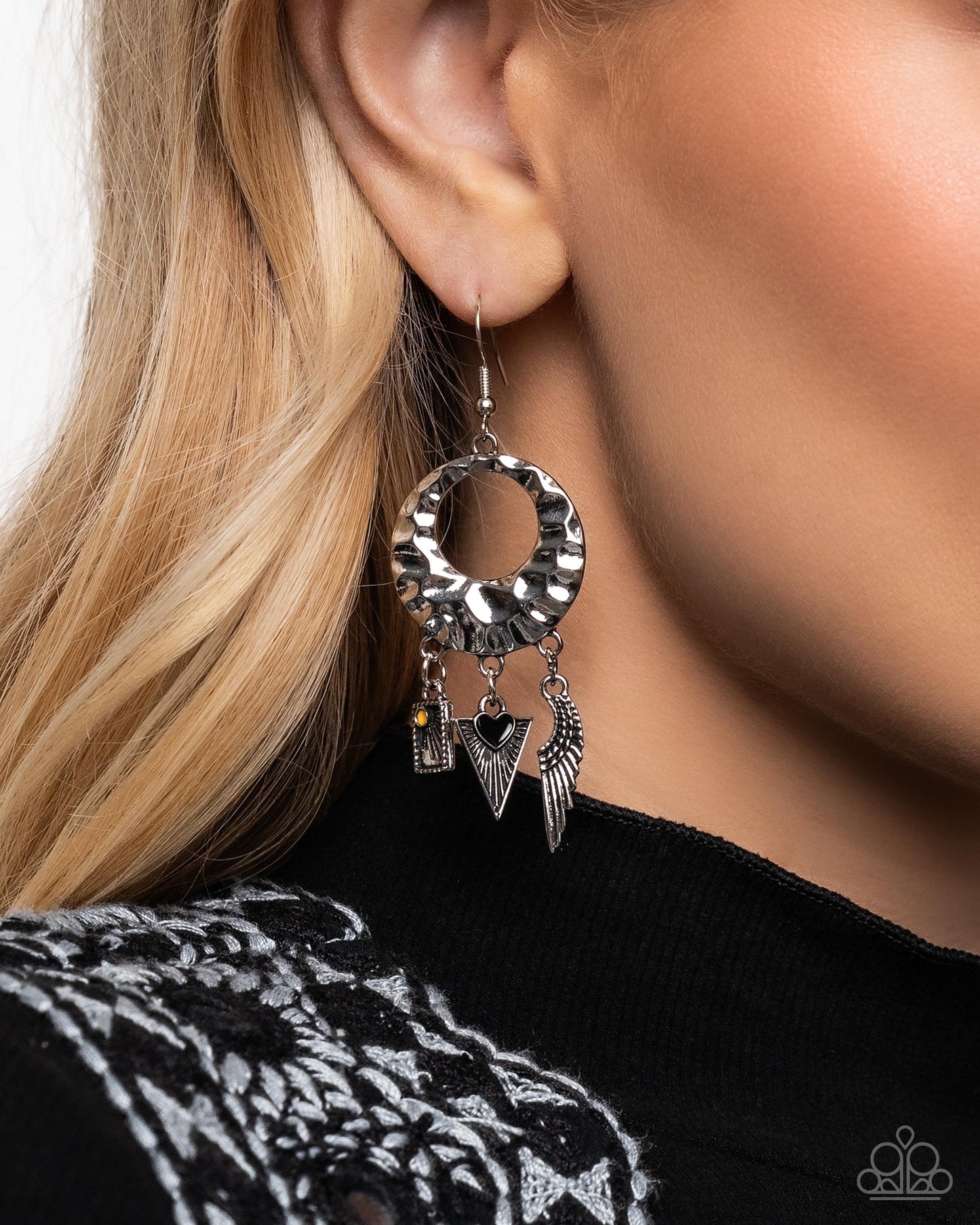 Alternative Angel - Black Heart/Silver Angel Wing Paparazzi Earrings