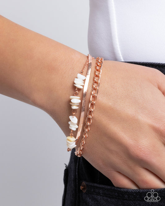 Gracious Host - Copper Chains & White Shell Pebbles Paparazzi Tennis Bracelet