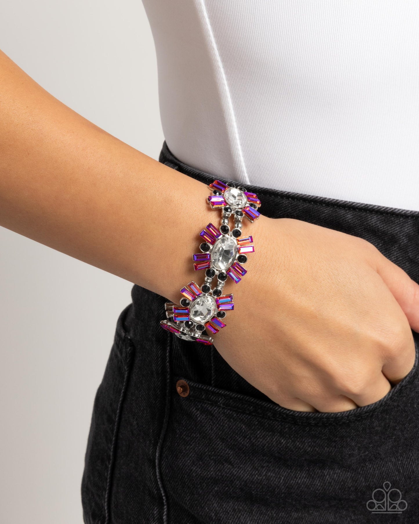 Bewildering Bling - Multicolored Rhinestone Sunburst Paparazzi Stretch Bracelet