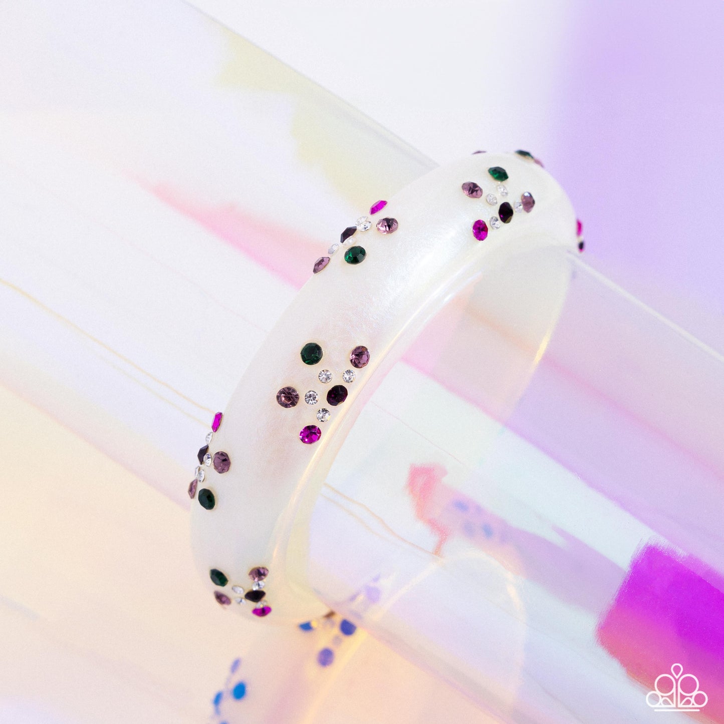 Captivating Color - Purple/Green/White Rhinestones & Iridescent Finish Paparazzi Bangle Bracelet