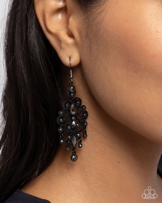 Chandelier Celebration - Black Studded Frame & Hematite Rhinestones Paparazzi Earrings