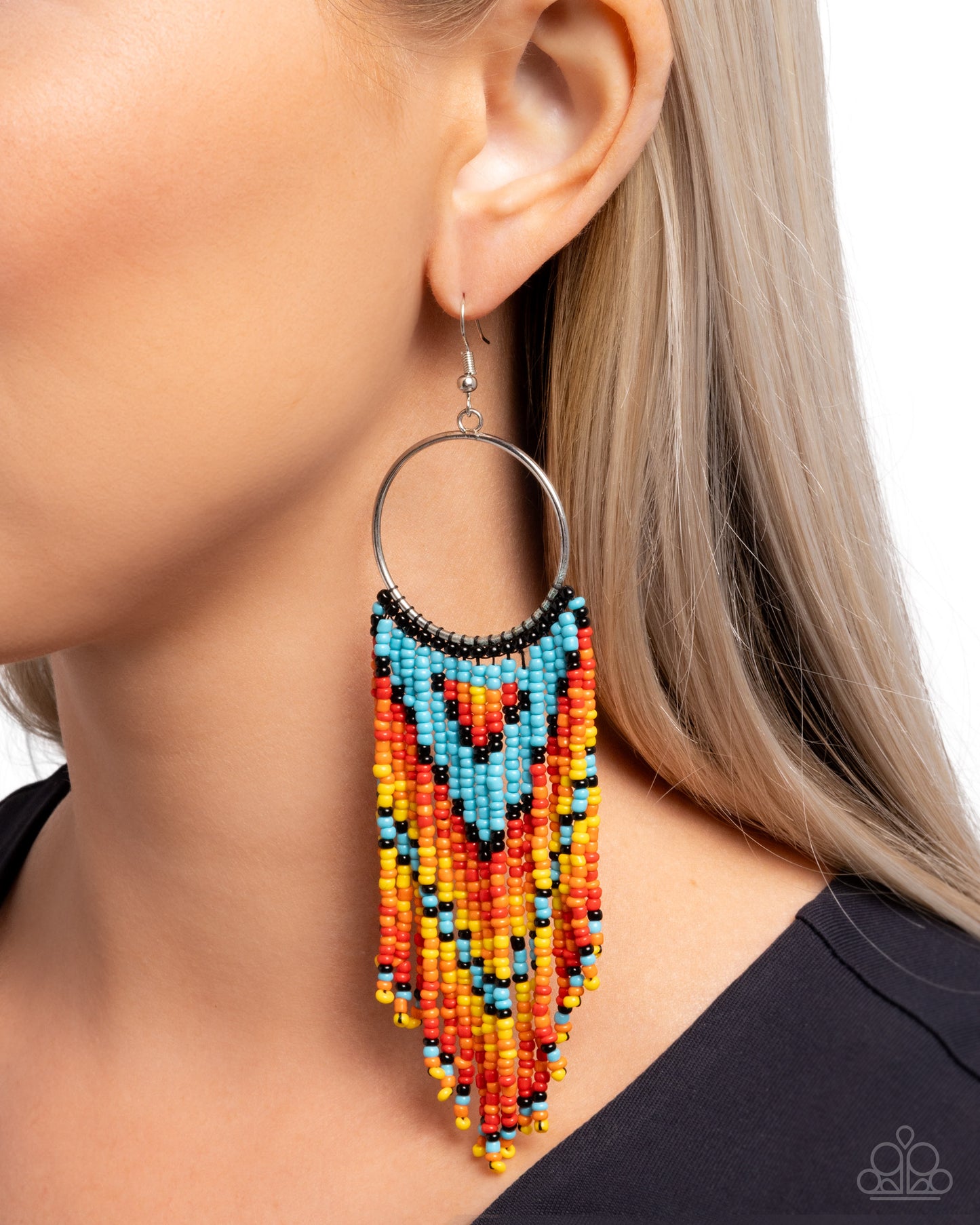 Waving the Banner - Multicolored Seed Bead Cascading Fringe Paparazzi Earrings