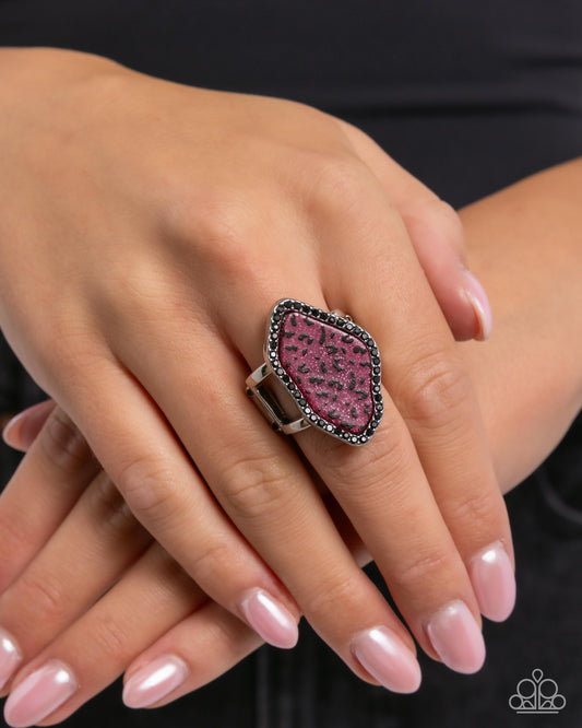 Sporadic Stone - Pink Glitter/Black Speckled Accents Paparazzi Ring