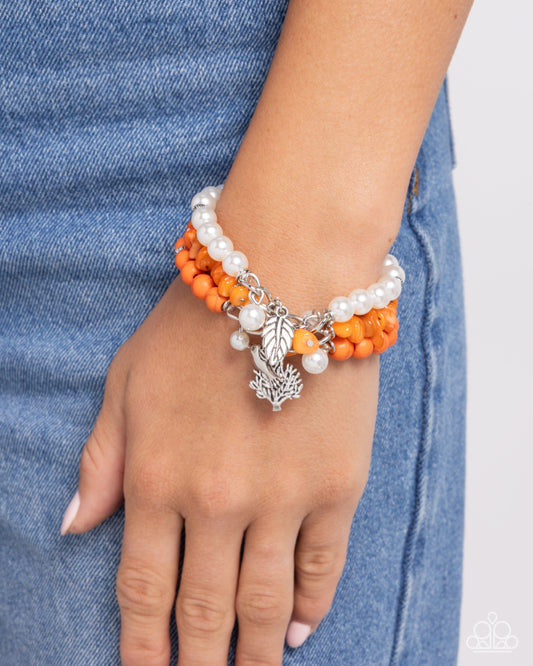 Canyonland Color - Orange Stone Beads/White Pearls/Nature-Themed Charms Paparazzi Stretch Bracelets